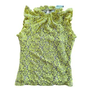 Dolan Left Coast Collection Yellow Floral Lace Ruffle Mock Neck Top XXS NEW